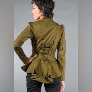 Pinup Couture Black Green Lace-Up Peplum Blazer